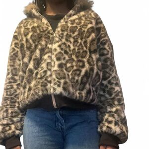 Leopard Print Faux Fur Jacket